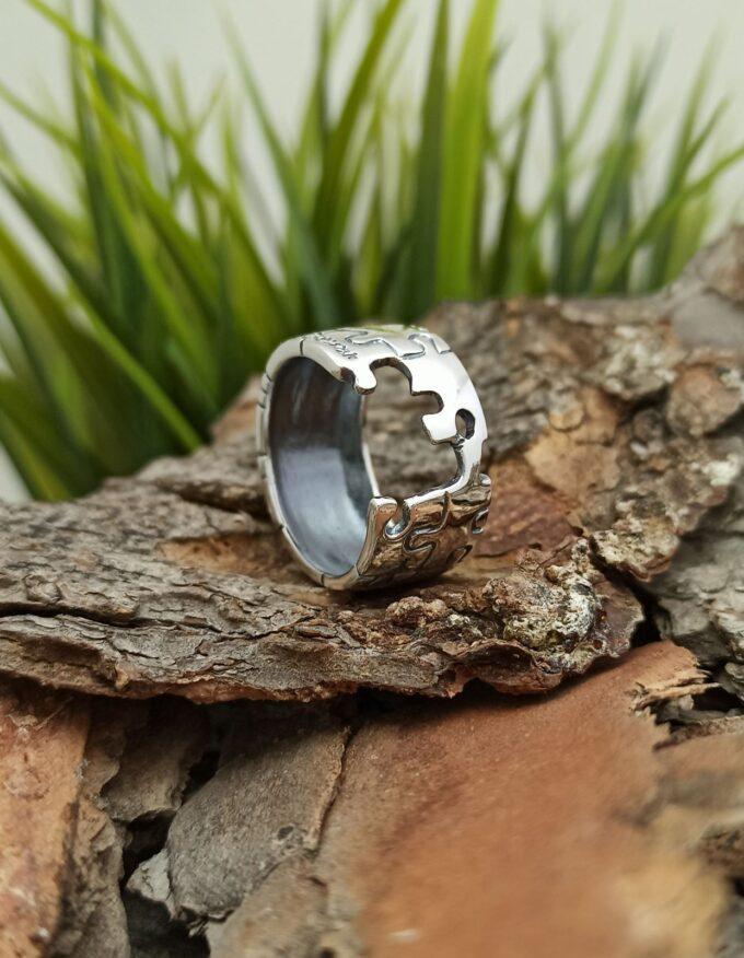 Дамска сребърна халка 218R във вид на пъзел Студио Николас Красив дамски пръстен от сребро с проба 925
