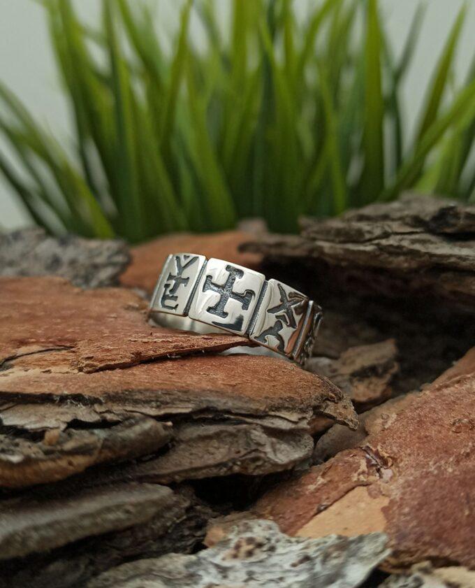 Мъжки сребърен пръстен с рунически символи халка от сребро 925 студио николас