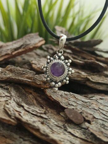 Медальон с естествен камък аметист 1214M