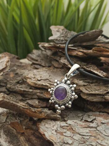 Медальон с естествен камък аметист 1214M