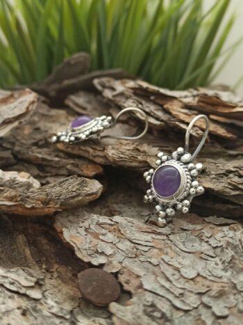 Дамски сребърни обеци с аметист 1215E