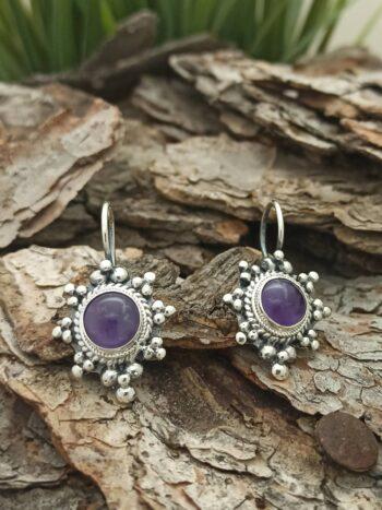 Дамски сребърни обеци с аметист 1215E