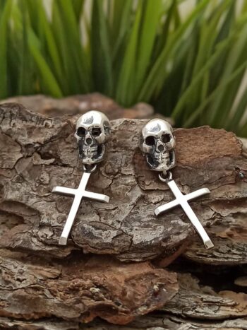 Сребърни обеци с кръст и череп 212E