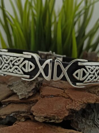 Мъжка сребърна гривна с кожа 358-3T