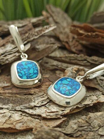 Сребърни обеци цветен емайл и тюркоаз