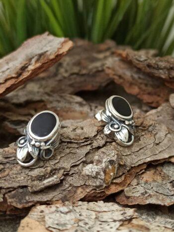 Сребърни обеци с черен емайл 948Е