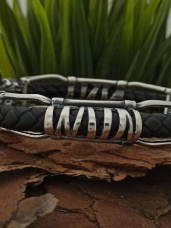 Мъжка сребърна гривна с естествена кожа