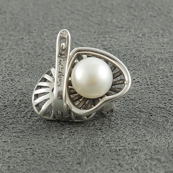 Дамски сребърни обеци с речна перла 1384E с прецизна ръчна изработка от  Студио Николас