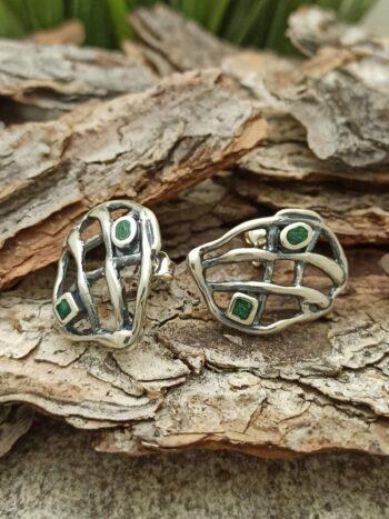 Сребърни обеци с ажури и емайл