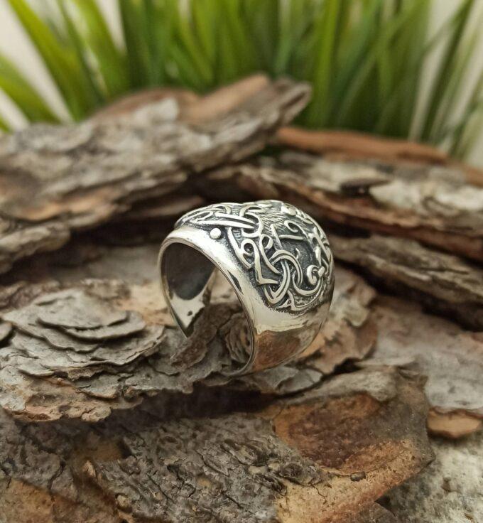 Масивен сребърен пръстен Дървото на живота Yggdrasil николас