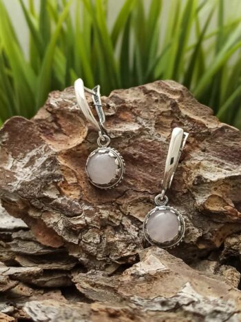 Сребърни обеци с розов кварц 1243E