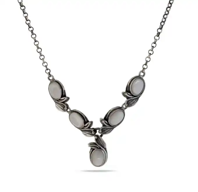 Дамско сребърно колие с бял седеф - Image 7