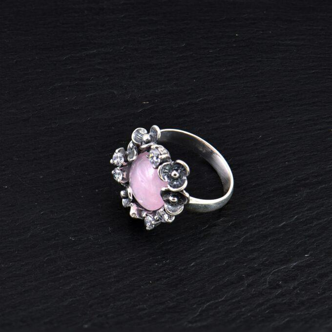 Дамски сребърен пръстен с розов кварц 1095RK Студио Николас авторски бижута с ръчна изработка сребро 925