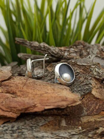 Дамски сребърни обеци с речна перла 1322E ръчна изработка Студио Николас