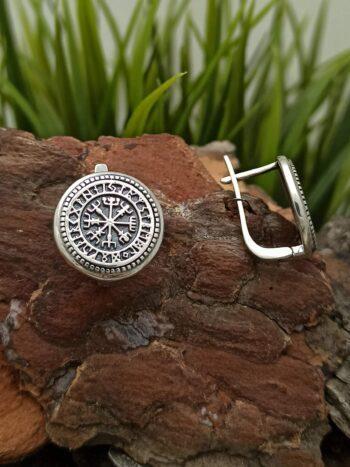 Обеци от сребро викингски компас „VEGVISIR“