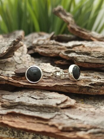 Сребърни обеци с кръгъл камък оникс