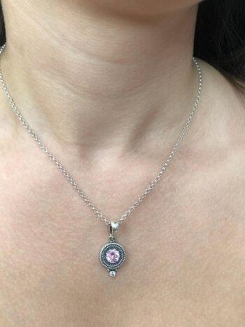 Сребърен медальон с розов цирконий 1265M