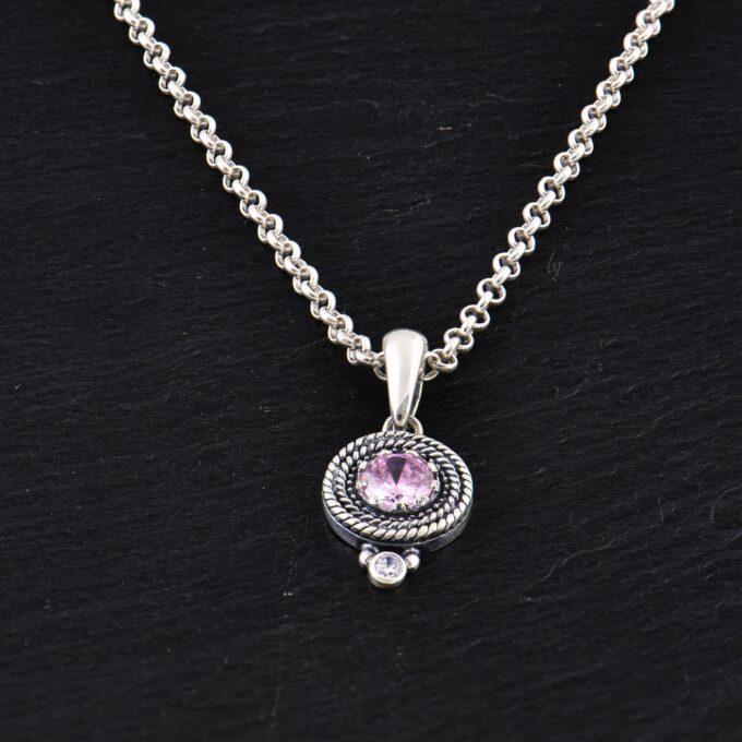 Дамски сребърен медальон с розов цирконий 1265M