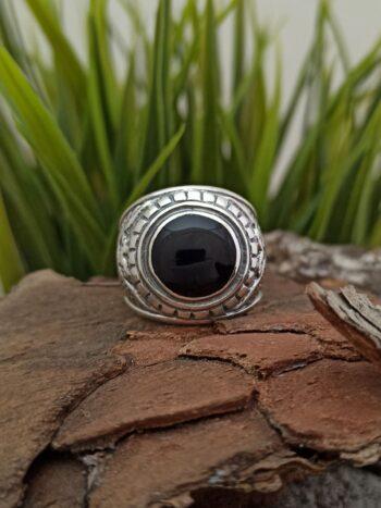Мъжки сребърен пръстен с черен емайл 955R