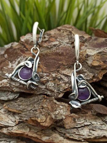 Дамски сребърни обеци с аметист