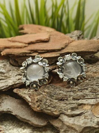 Дамски сребърни обеци с планински кристал и циркони 1094E Николас