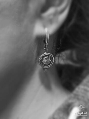 Дамски сребърни обеци с розов цирконий