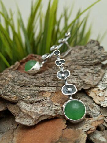 Дамски сребърни обеци с авантюрин 1356E