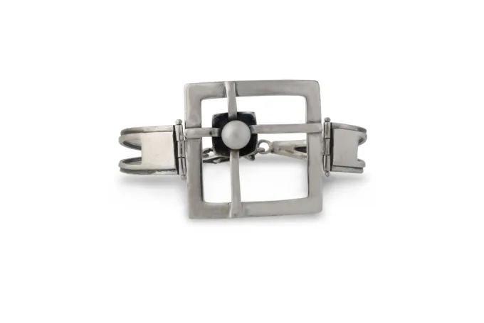 Масивна сребърна гривна с бяла перла - Image 4