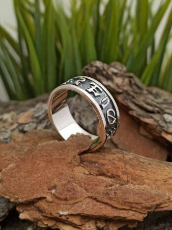 Мъжки сребърен пръстен с йероглифи 333T