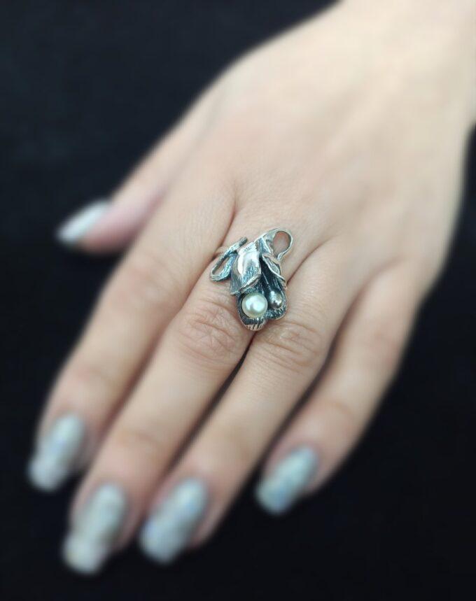 Дамски сребърен пръстен с речна перла 1068R