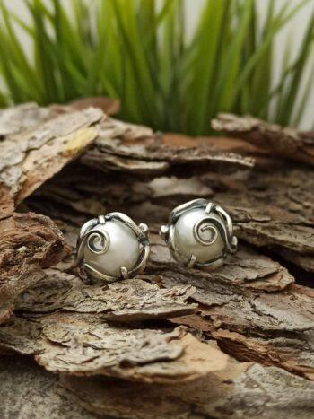 Дамски сребърни обеци с перла 1121E