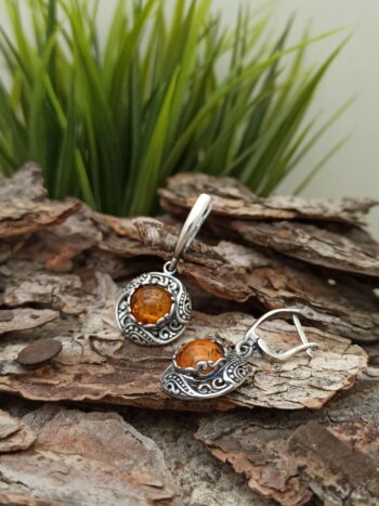 Сребърни обеци с кехлибар 1254EK
