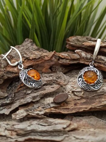Сребърни обеци с кехлибар 1254EK