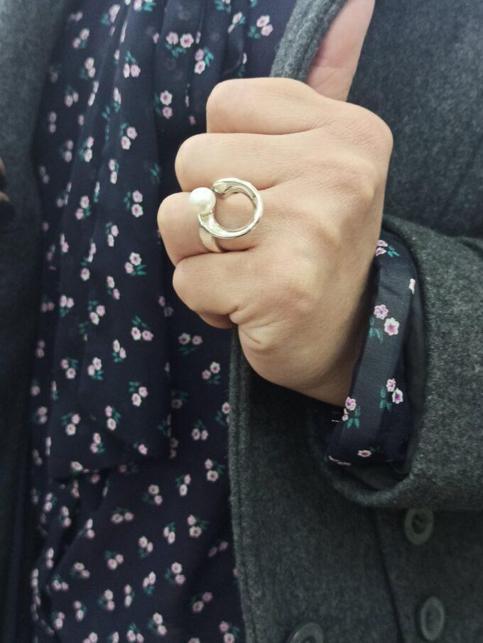 Ръчно изработен дамски сребърен пръстен 925 с ПЕРЛА Бижуто е модел 07R от Студио Николас 2