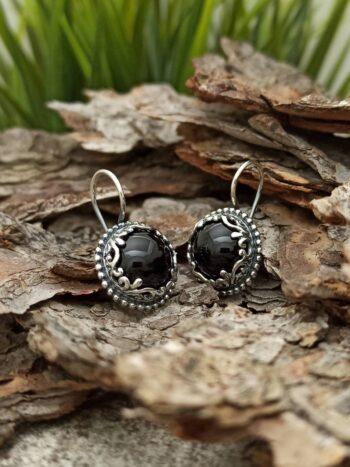 Сребърни обеци на върбило с оникс