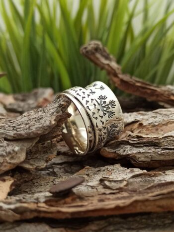 Двоен пръстен от сребро с глухарчета