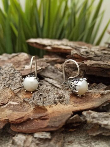 Сребърни обеци с бели перли 1554E