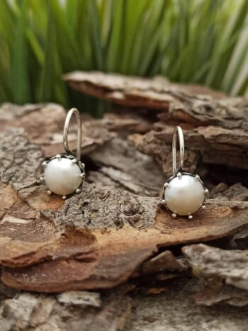 Сребърни обеци с бели перли 1554E