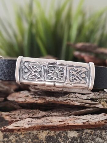 Мъжка сребърна гривна с кожа 805B