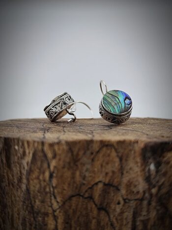 дамски сребърни обеци със седеф и руско закопчаване, модел - седефена магия